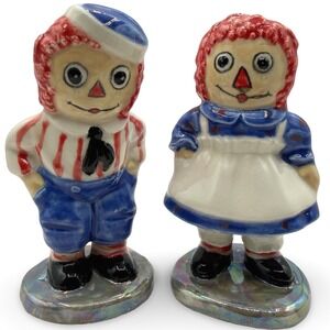 Raggedy Ann & Andy Hand Painted Ceramic Figurine Pair Signed Holloway 2012 HTF